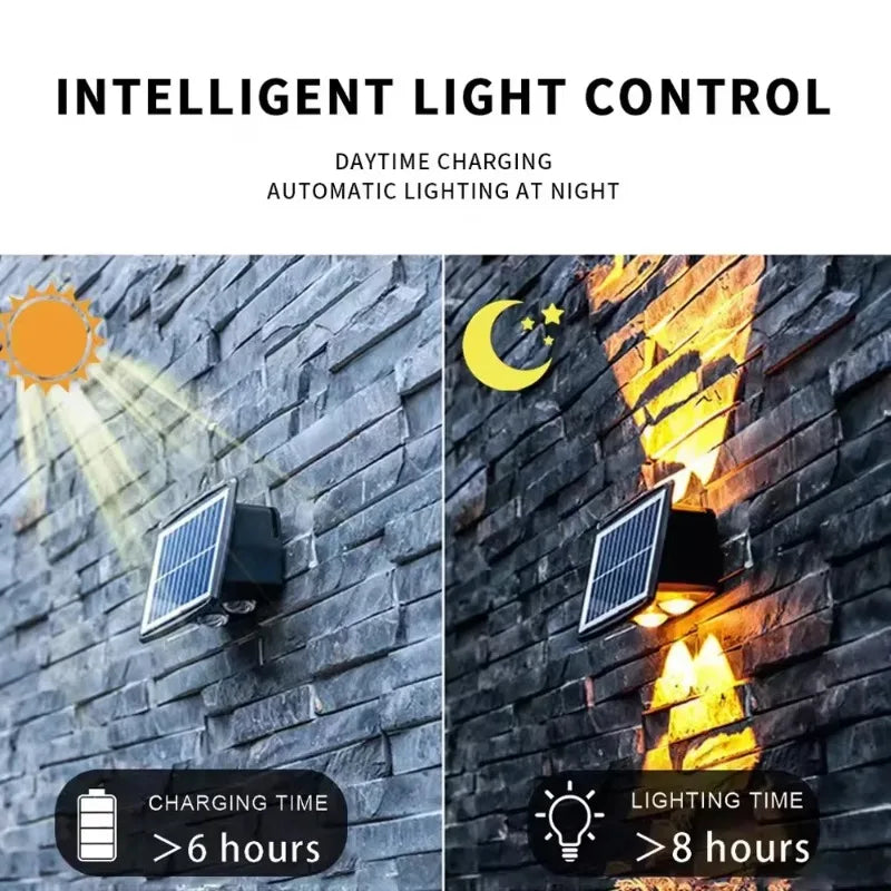 APLIQUE SOLAR BIDIRECCIONAL 6 LEDS LUZ CALIDA X 2 UNIDADES