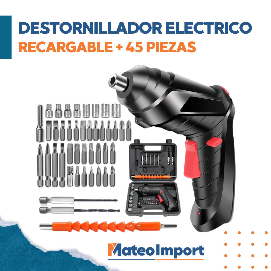 DESTORNILLADOR ELECTRICO RECARGABLE + 45 PIEZAS