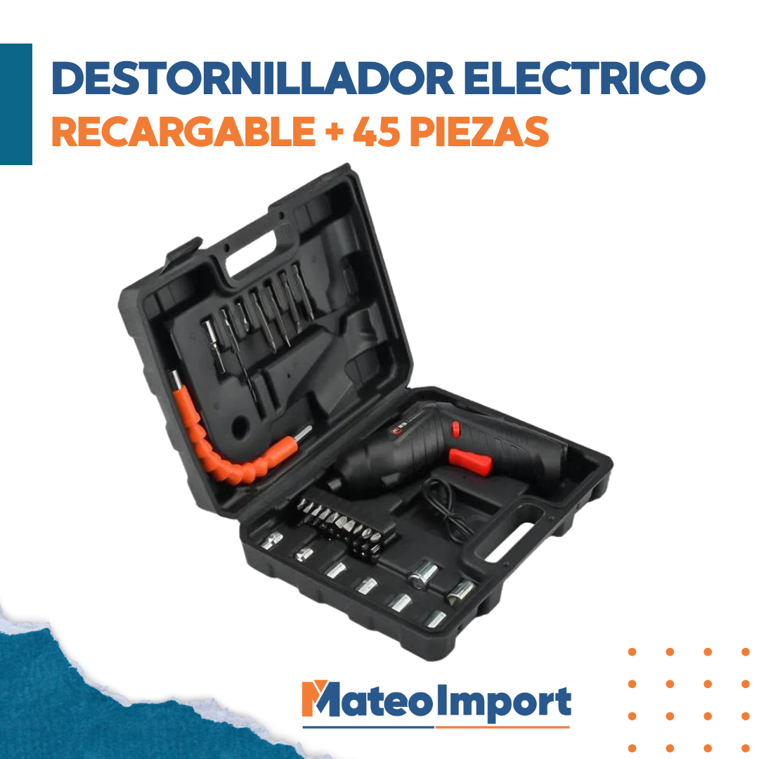 DESTORNILLADOR ELECTRICO RECARGABLE + 45 PIEZAS