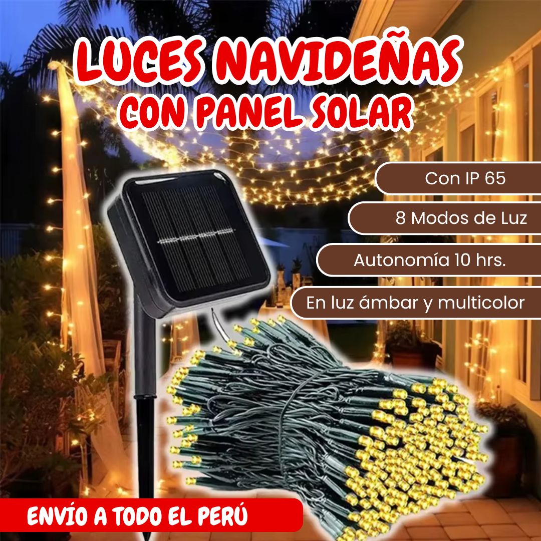 LUCES NAVIDEÑAS CON PANEL SOLAR 200 LED - 20 METROS / 300 LED - 30 METROS