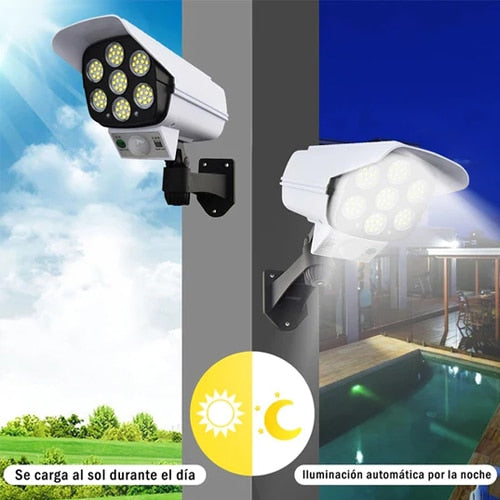 LAMPARA SOLAR CON SENSOR DE MOVIMIENTO TIPO CAMARA 8W - 77 LEDS
